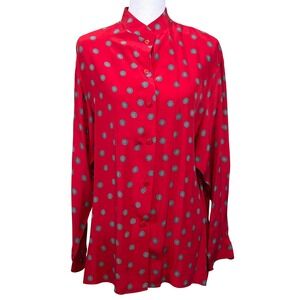 First Issue Red Silk Compass Print Top, vintage, statement, classic, elegant